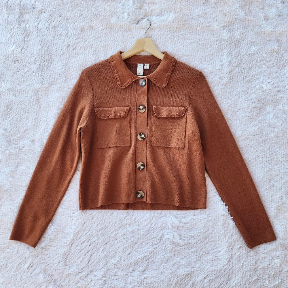 Joie Terracotta Knit Button Front‎ Collared Cardigan